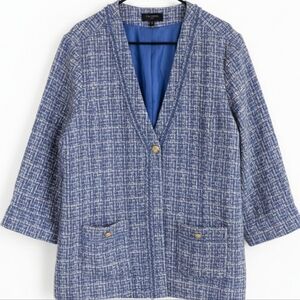 Talbots Plus Blue Tweed Jacket Gold Button Pockets Size 16W